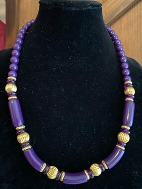 Trifari Purple and Gold Beaded Necklace